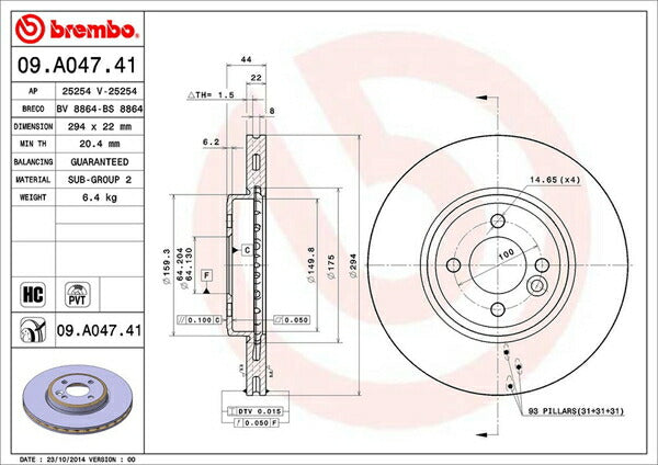 brembo BRAKE DISC MINI R50/R52/R53 RA16/RE16/RF16/RH16 2002/03〜2006/07 フロント左右セット 09.A047.41