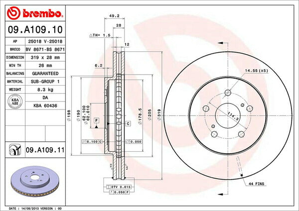 brembo BRAKE DISC トヨタ ハリアー MCU30W/MCU31W/MCU35W/MCU36W/ACU30W/ACU35W 2003/02〜2013/12 フロント左右セット 09.A109.10
