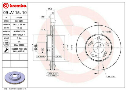 brembo BRAKE DISC ホンダ シビック EU3 2000/09〜2005/09 フロント左右セット 09.A115.10