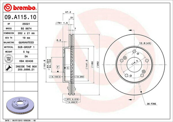 brembo BRAKE DISC ホンダ エディックス BE1 2004/07〜2009/08 フロント左右セット 09.A115.10
