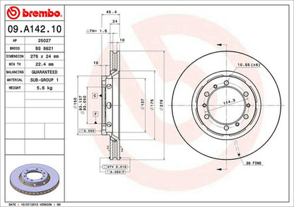 brembo BRAKE DISC ミツビシ デリカスペースギア PF6W/PF8W 1994/05〜2007/01 フロント左右セット 09.A142.10