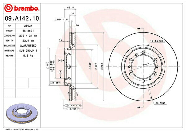 brembo BRAKE DISC ミツビシ デリカカーゴ PD5V 1994/03〜2007/01 フロント左右セット 09.A142.10