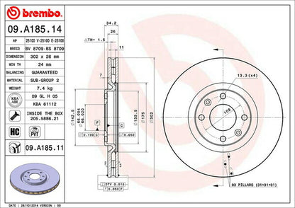 brembo BRAKE DISC PEUGEOT 5008 T875F02 2013/02〜 フロント左右セット 09.A185.11