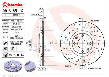 brembo XTRA BRAKE DISC PEUGEOT 208 A9C5F03 2013/07〜2015/10 フロント左右セット 09.A185.1X