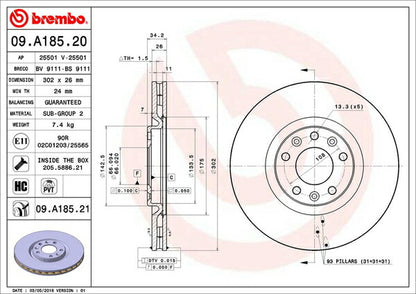 brembo BRAKE DISC PEUGEOT RCZ T7R5F02 2010/07〜 フロント左右セット 09.A185.21