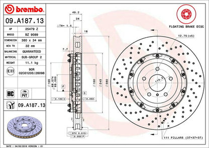 brembo フローティングディスク ニッサン GT-R R35 2007/12〜2010/11 フロント左右セット 09.A187.13