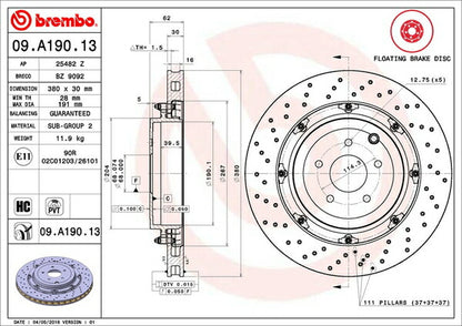 brembo フローティングディスク ニッサン GT-R R35 2007/12〜 リア左右セット 09.A190.13