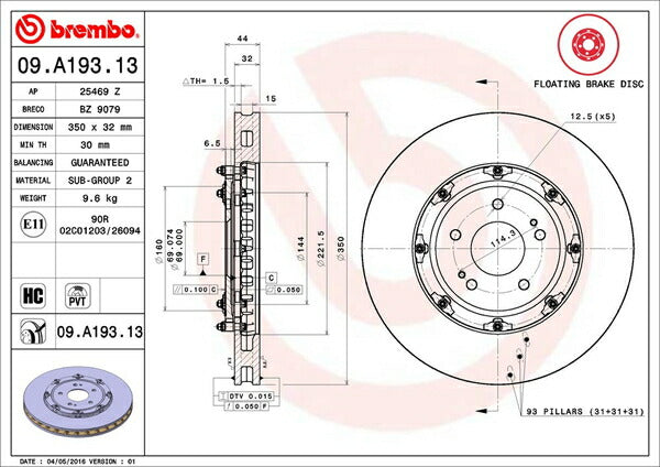 brembo フローティングディスク ミツビシ ランサーエボリューションX CZ4A 2007/10〜 フロント左右セット 09.A193.13