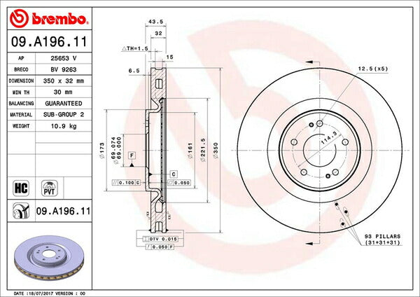 brembo BRAKE DISC ミツビシ ランサーエボリューションX CZ4A 2007/10〜 フロント左右セット 09.A196.11