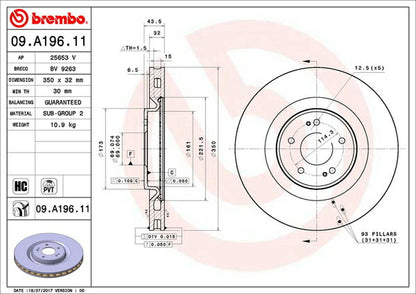 brembo BRAKE DISC ミツビシ ランサーエボリューションX CZ4A 2007/10〜 フロント左右セット 09.A196.11