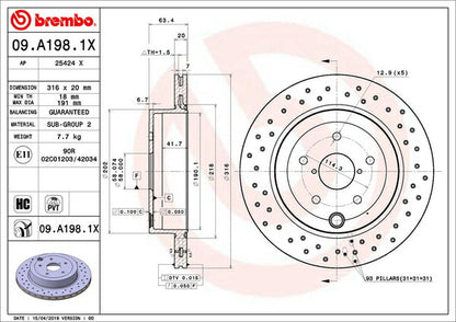 brembo XTRA BRAKE DISC スバル インプレッサ GRB 2007/11〜 リア左右セット 09.A198.1X