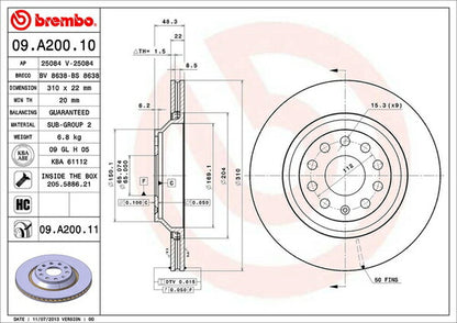 brembo BRAKE DISC AUDI S3 8VCJXF/8VCJXL 2013/09〜 リア左右セット 09.A200.11