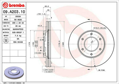 brembo BRAKE DISC トヨタ ハイエースバン/レジアスエースバン RZH125B 1998/08〜2003/08 フロント左右セット 09.A203.10