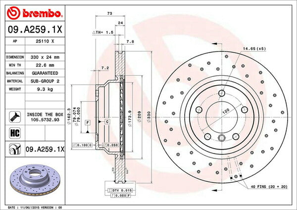 brembo XTRA BRAKE DISC BMW 1シリーズ E87 UD30 2007/05〜2010/04 フロント左右セット 09.A259.1X