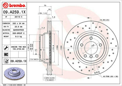 brembo XTRA BRAKE DISC BMW 1シリーズ E87 UD30 2007/05〜2010/04 フロント左右セット 09.A259.1X