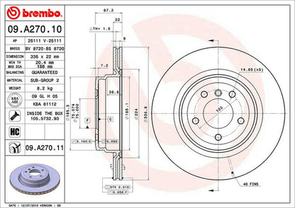 brembo BRAKE DISC ALPINA E90/E91/E92/E93 3K30 2010〜 リア左右セット 09.A270.10