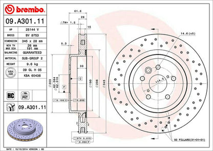 brembo BRAKE DISC レクサス IS F USE20 2007/12〜 リア左右セット 09.A301.11