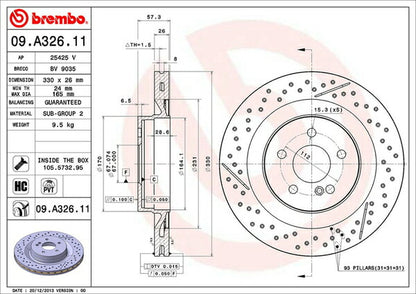 brembo BRAKE DISC MERCEDES BENZ Cクラス W204(ワゴン) 204277 2008/04〜 リア左右セット 09.A326.11