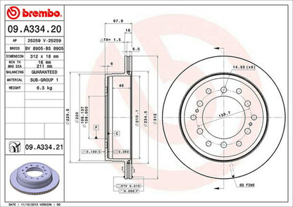 brembo BRAKE DISC トヨタ FJクルーザー GSJ15W 2010/12〜2018/01 リア左右セット 09.A334.21