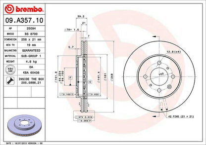 brembo BRAKE DISC ホンダ フィット GD3 2002/09〜2007/10 フロント左右セット 09.A357.10
