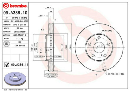 brembo BRAKE DISC トヨタ カムリグラシア MCV25W/SXV25/SXV25W 1996/12〜2001/09 フロント左右セット 09.A386.10