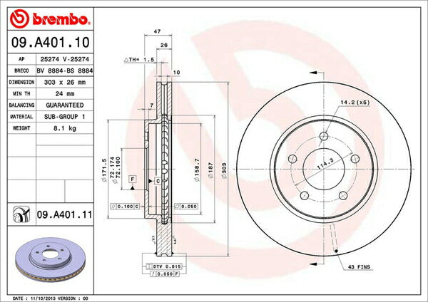 brembo BRAKE DISC FORD エスケープ LFAAJ 2006/06〜 フロント左右セット 09.A401.11
