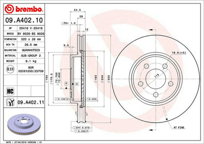 brembo BRAKE DISC CHRYSLER 300C ツーリング LX35/LE35T 2005/02〜2011 フロント左右セット 09.A402.11