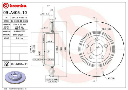 brembo BRAKE DISC CHRYSLER 300C ツーリング LX57/LE57T 2005/02〜2011 リア左右セット 09.A405.11