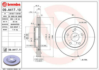 brembo BRAKE DISC トヨタ ハリアー AVU65W 2013/12〜2017/05 フロント左右セット 09.A417.10