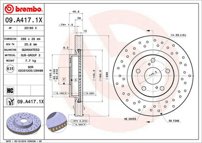 brembo XTRA BRAKE DISC トヨタ カムリ ACV45 2006/01〜2009/01 フロント左右セット 09.A417.1X