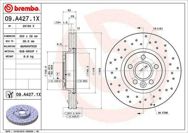 brembo XTRA BRAKE DISC LAND ROVER レンジローバー イヴォーク LV2A 2012/03〜2015/09 フロント左右セット 09.A427.1X