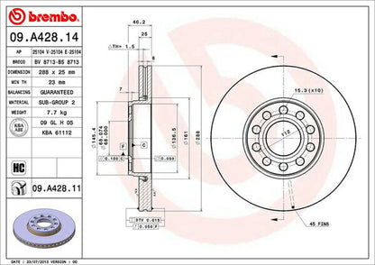 brembo BRAKE DISC VOLKSWAGEN パサート(B5) 3BAMXF 2001/10〜2006/03 フロント左右セット 09.A428.11