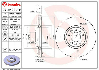brembo BRAKE DISC CITROEN C5 ブレーキツアラー X75F02 2010/05〜 フロント左右セット 09.A430.11