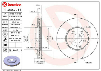 brembo BRAKE DISC MERCEDES BENZ Eクラス W211(ワゴン) 211287 2005/02〜2010/02 フロント左右セット 09.A447.11