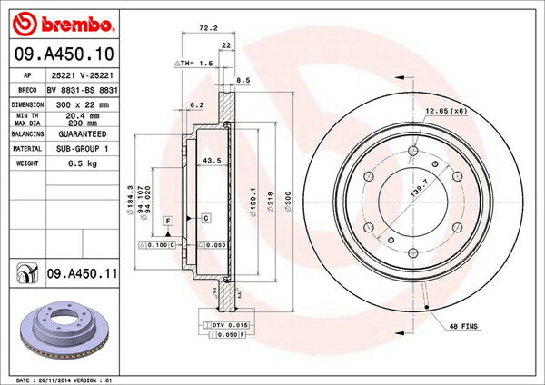brembo BRAKE DISC ミツビシ パジェロ V83W/V87W/V88W/V93W 2006/08〜 リア左右セット 09.A450.10