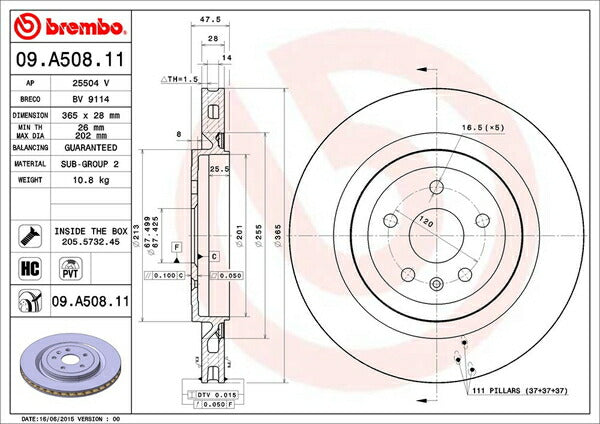 brembo BRAKE DISC CADILLAC CTS X322V 2008/01〜2014/03 リア左右セット 09.A508.11