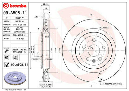 brembo BRAKE DISC CADILLAC CTS X322V 2008/01〜2014/03 リア左右セット 09.A508.11