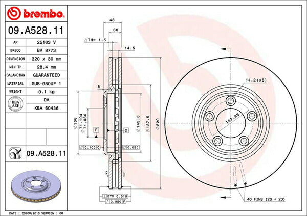 brembo BRAKE DISC JAGUAR/DAIMLER XJ8/ソブリン J72RA/J72RB/J72SA/J72SB/J80RA/J80RB/J80SA/J80SB 2003/05〜2010/05 フロント左右セット 09.A528.11