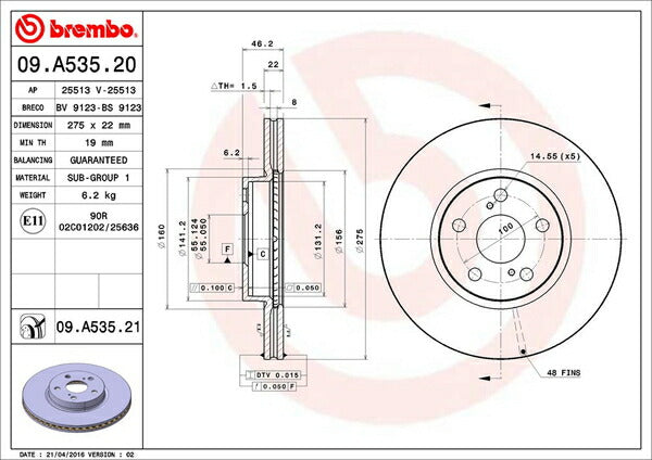 brembo BRAKE DISC スバル トレジア NSP120X/NCP125X 2014/04〜 フロント左右セット 09.A535.21
