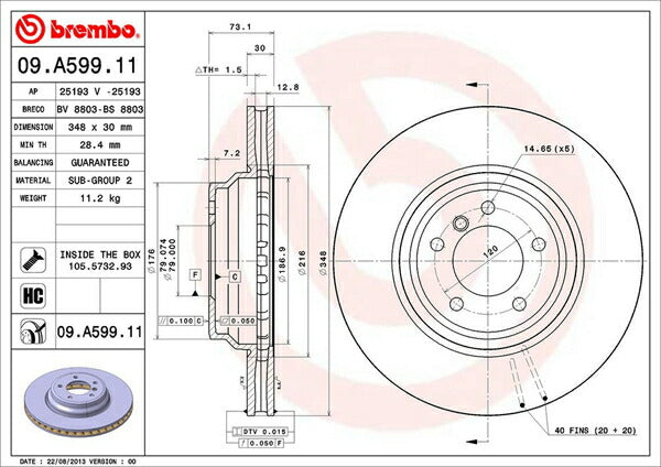 brembo BRAKE DISC BMW 3シリーズ E90(セダン) VB35 2006/10〜2010/05 フロント左右セット 09.A599.11