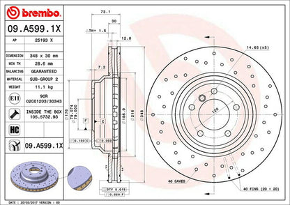 brembo XTRA BRAKE DISC BMW 3シリーズ E91(ツーリング) UV35 2010/05〜 フロント左右セット 09.A599.1X