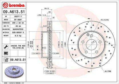 brembo BRAKE DISC MERCEDES BENZ Cクラス W204(クーペ) 204347 2011/10〜 フロント左右セット 09.A613.51