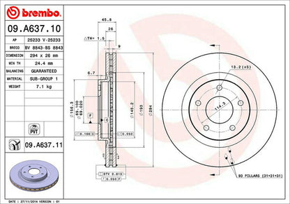 brembo BRAKE DISC JEEP コンパス MK49/MK4924 2012/03〜 フロント左右セット 09.A637.11
