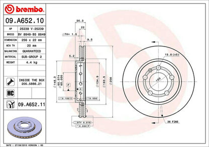 brembo BRAKE DISC AUDI TT 8NAPXF/8NBAMF 1999〜2006 リア左右セット 09.A652.11