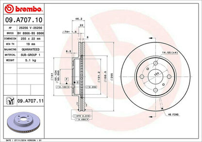 brembo BRAKE DISC トヨタ ポルテ NCP141/NSP140 2012/07〜 フロント左右セット 09.A707.11