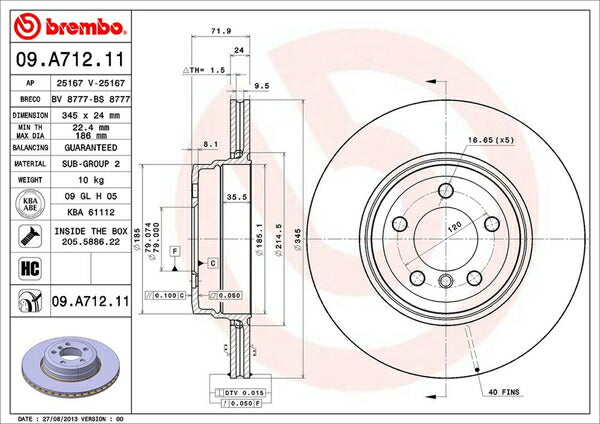 brembo BRAKE DISC BMW 7シリーズ E65/E66 HL48/HN48 2005/05〜2009/03 リア左右セット 09.A712.11