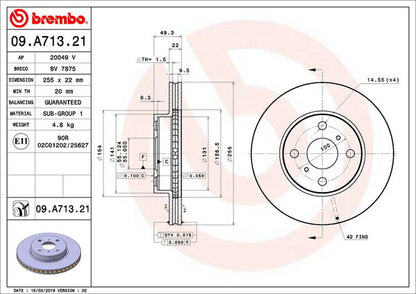 brembo BRAKE DISC トヨタ カローラ/スプリンターセダン NZE120/NZE121 2000/09〜2006/10 フロント左右セット 09.A713.21