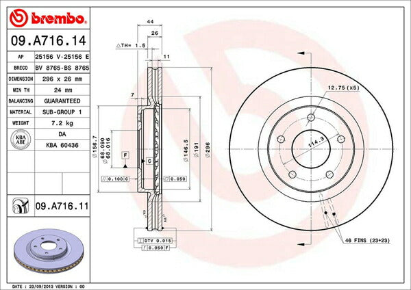 brembo BRAKE DISC ニッサン デュアリス J10/NJ10 2010/06〜 フロント左右セット 09.A716.11