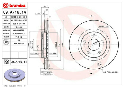 brembo BRAKE DISC ニッサン デュアリス J10/NJ10 2010/06〜 フロント左右セット 09.A716.11