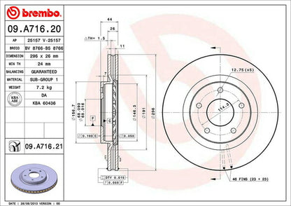 brembo BRAKE DISC ニッサン デュアリス KJ10/KNJ10 2007/05〜2010/06 フロント左右セット 09.A716.21